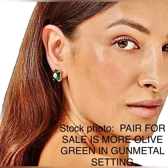 Kurt Geiger Earrings NEW W/tag Olive green Crystal Stud/gunmetal silver setting - Picture 8 of 12